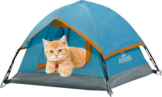ASFANES Outdoor Waterproof Pet Camping Tent, Cave Bed for Indoor Cats and Small Dogs, Portable Cat House Dog House, 21.6x21.6x14.9'', Blue, S.