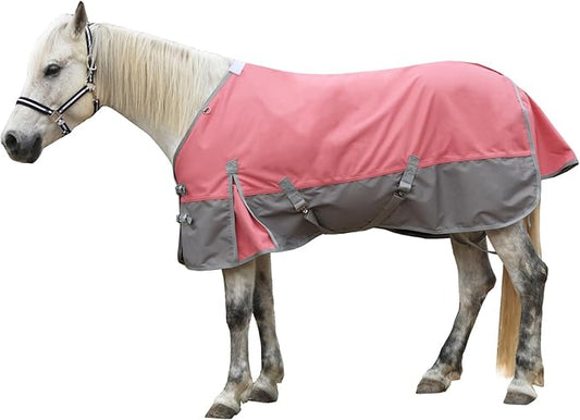 1200D Ripstop Waterproof Breathable Horse Blanket (0g No Fill), Lightweight Turnout Rain Sheet, Keeps Dry in Mud & Wet Weather Pinkgrey 78"