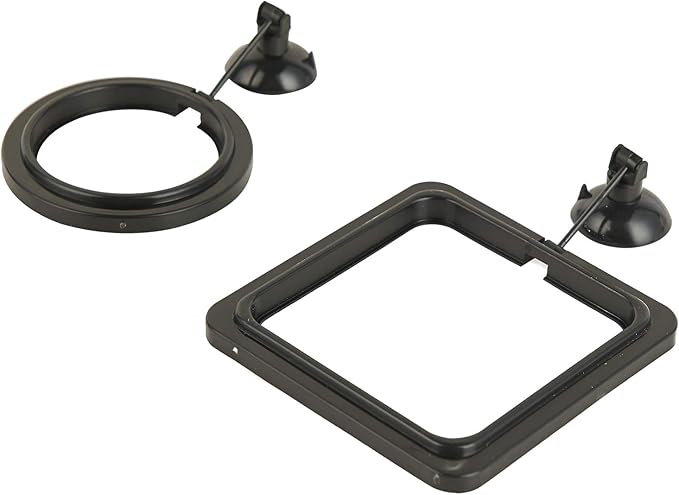 ZRDR Fish Feeding Ring, 2 Pack Black Aquarium Floating Food Feeder Circle Small Round and Square with Flexible Lever Suitable and Suction Cup, Reduces Fish Feeder Waste and Maintains Water Quality