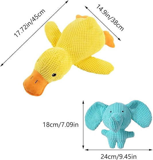2PC Dog Toy Set: Yellow Duck & Blue Elephant with Squeakers, Durable Chew-Resistant Plush for Teething Puppies and Indoor Cats - Not for Children