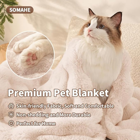 Dog Blanket Ultra Soft Fuzzy Faux Fur Cat Blankets for Indoor Cats Faux Fur Machine Washable Reversible Pet Throw Protector for Couch Furniture 28"X 22" Milk White