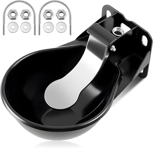 2.5 L/ 0.66 Gal Automatic Livestock Waterer, Heavy Cast Iron Push-Paddle Water Trough, Black Stainless Steel Livestock Water Bowl for Horse Cattle Goat Pig 11.8 x 9.06 x 3.94 Inch