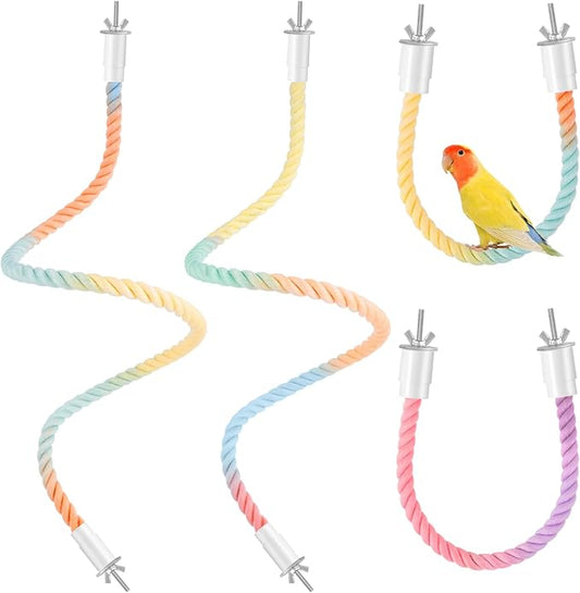 Worldity Bird Perch Rope, 4 Pcs 31.1” & 16.54” Bendable Cotton Rope Perches for Bird Cages, Interactive Birds Cage Accessories for Parrots, Parakeets, Cockatiels, Lovebirds, Budgies (2 Long + 2 Short)