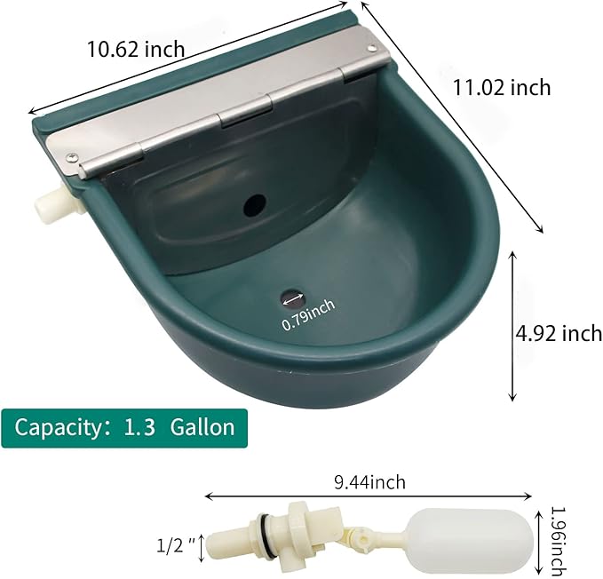 Automatic Water Bowl Plastic Livestock Waterer for Horse Cattle Goat Sheep Dog,Farm Grade Sheep Water Trough Bowl (with Drainage Hole & 39.37 inch Pipe)… (Without 39.37 inch Pipe)