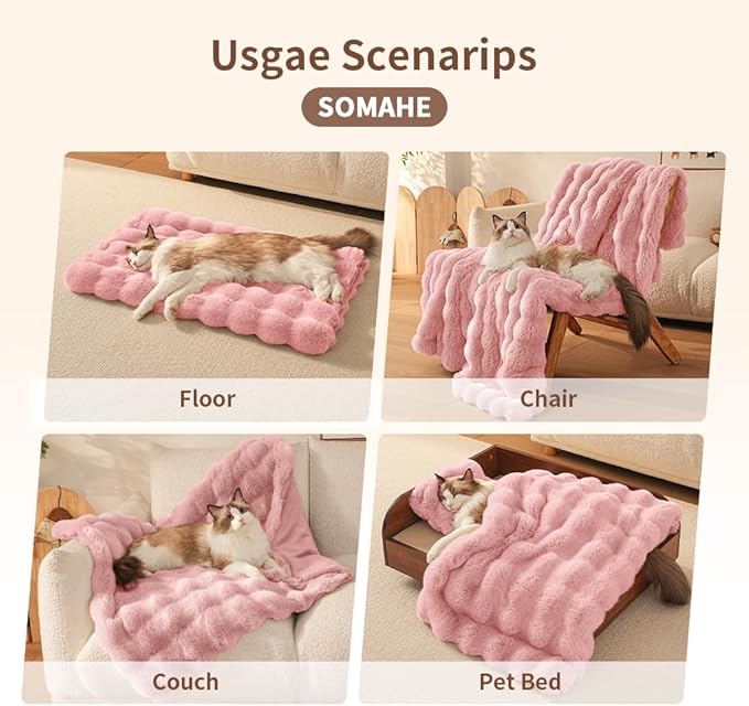 Dog Blanket Ultra Soft Fuzzy Faux Fur Cat Blankets for Indoor Cats Ultra Soft Plush Faux Fur Machine Washable Reversible Pet Throw Protector for Couch Furniture 28"X 22" Peach Pink