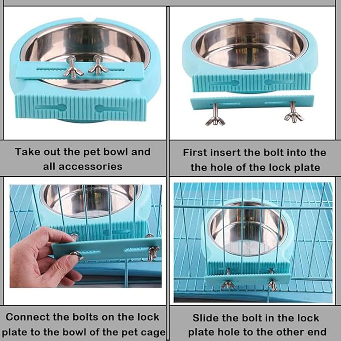 Crate Dog Cat Bowls, Removable Stainless Steel Hanging Pet Cage Bowls for Kennel, Crate Food Water Feeder Bowls with Bolt Holder for Cat, Puppy, Rabbite Birds and Other Small Animals (Large, Pink)
