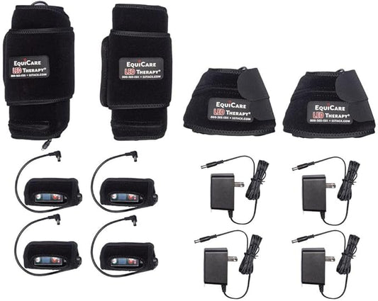 Schneiders EquiCare LED Therapy Blue Light Derma Layer Therapy Kit | Blue Light Wavelengths for Skin Irritations | Includes Bell Boots & Wraps with Rechargeable Batteries