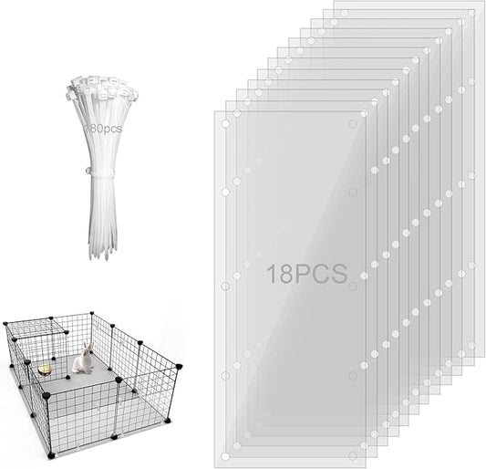 18PCS Pet Cage Guard, Rabbit Urine Guard, 13.8" x 4.7" Pet Cage Edge Liner with 180PCS Ties for Rabbit, Guinea Pig, Hamster, Chinchilla, Hedgehog, Ferret, Bunny