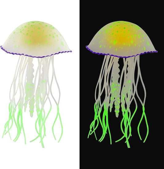 WishLotus Aquarium Jellyfish Decoration, Soft Silicone Glowing Aquarium Decorations Fluorescent Jellyfish with Suction Cup New Upgraded Simulation Aquarium Decor for Various Fish Tank (B, Green)