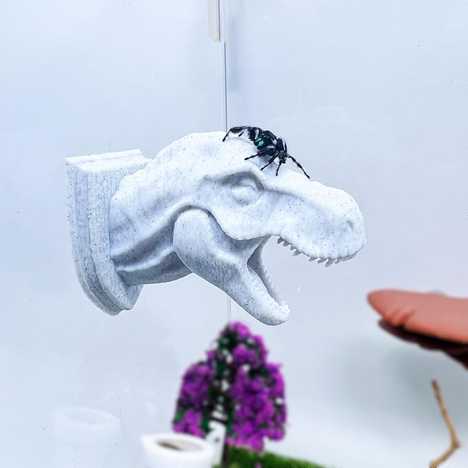 Daerky Jumping Spider Hide,3D Printed Dinosaur Head - A Fun Habitat for Jumping Spiders, Small Reptiles, and Small Pets, Suitable for Home Decor with Animal Enclosures (Marble Color)