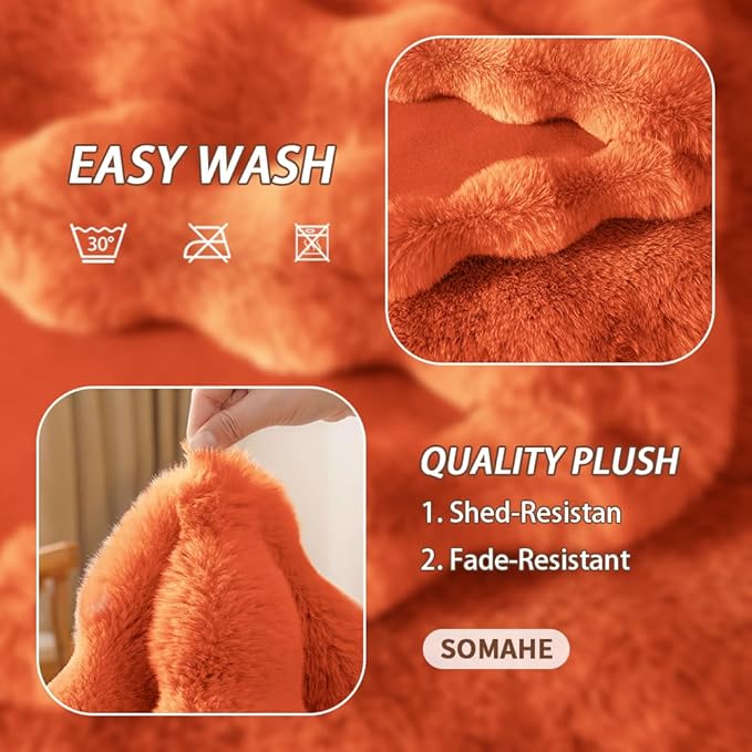 Dog Blanket Ultra Soft Fuzzy Faux Fur Cat Blankets for Indoor Cats Ultra Soft Plush Faux Fur Machine Washable Reversible Pet Throw Protector for Couch Furniture 28"X 22" Vibrant Orange