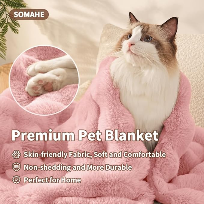 Dog Blanket Ultra Soft Fuzzy Faux Fur Cat Blankets for Indoor Cats Ultra Soft Plush Faux Fur Machine Washable Reversible Pet Throw Protector for Couch Furniture 28"X 22" Peach Pink