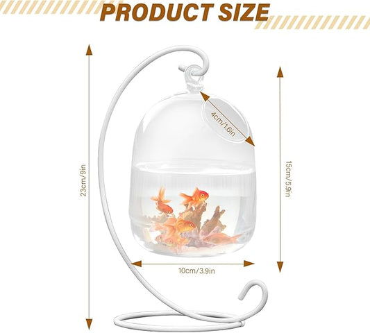 Desk Glass Hanging Fish Bowl Tank with Stand Fish Homes Small Table Glass Fish Bowl Creative Vase Aquarium for Home Decoration with White Stand