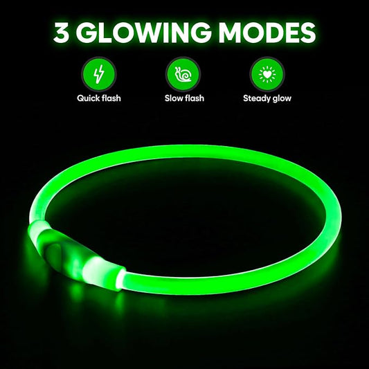 HIGO Light Up Dog Collars, USB Rechargeable LED Dog Collar, TPU Cuttable Dog Glow Collar, High Visibility Puppy Collar Safety Dog Lights for Night Walking(Green)