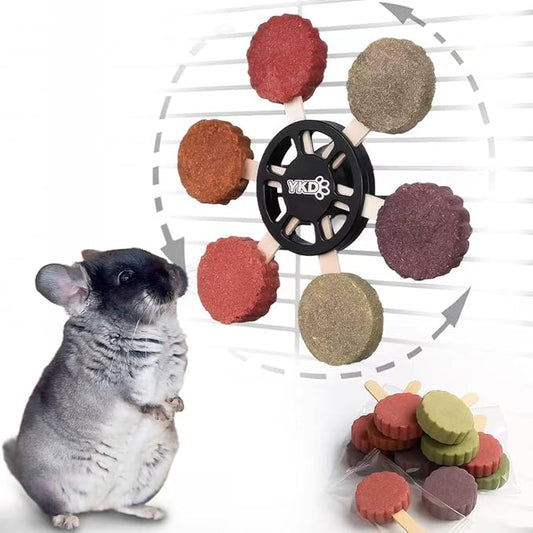 YKD Natural Timothy Hay Cookie Sticks Chew Toys for Teeth, Rotating Aluminum Alloy Chinchilla Cage Toys, Bunny Chew Treats for Rabbits, Guinea Pigs, Chinchillas (Black - Aluminum Alloy Toy)