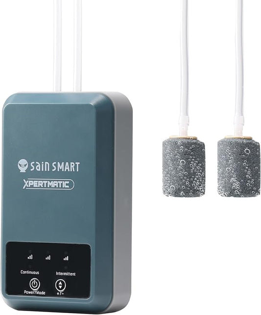 SainSmart Aquarium Air Pump Dual Outlet, Super Quiet Oxygen Pump 48 GPH for Fish Tanks up to 5-30 Gallon, Fish Tank Aerator with Air Stone, Air Tubing, 6000mAh Battery for Outdoor-Fishing & Emergency