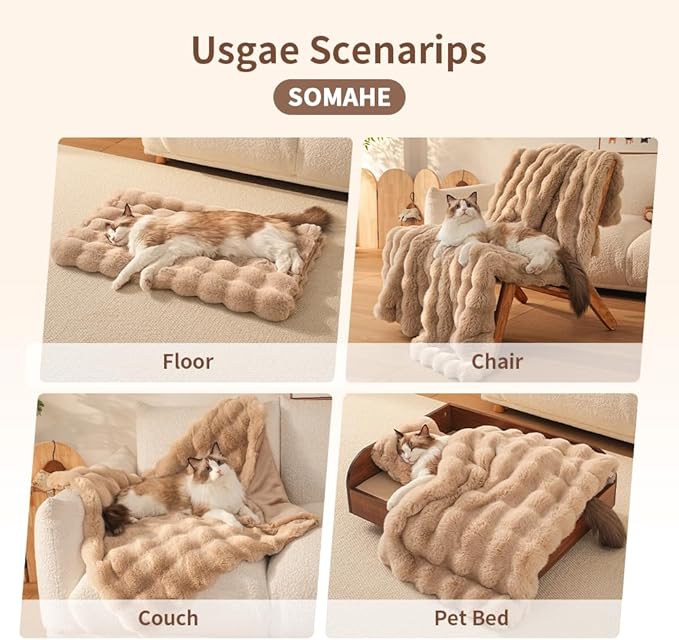 Dog Blanket Ultra Soft Fuzzy Faux Fur Cat Blankets for Indoor Cats Ultra Soft Plush Faux Fur Machine Washable Reversible Pet Throw Protector for Couch Furniture 28"X 22" Latte Coffee