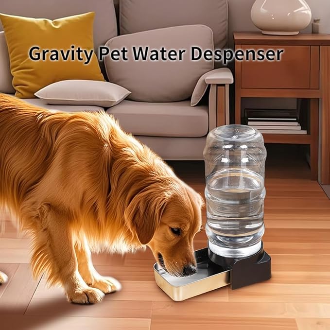 PAKEWAY 1.5 Gallon Automatic Gravity Dog Water Bowl Dispenser, Stainless Steel Large Capacity Pet Waterer with 3 Filters for Medium Dogs and Cats