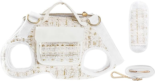 Dog Lift Harness Backpack for Small Dogs, Adjustable Straps Dog Sling Carrier for Hiking, Travel, Outdoor – White Medium