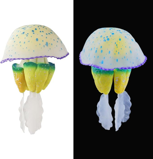WishLotus Aquarium Jellyfish Decoration, Soft Silicone Glowing Aquarium Decorations Fluorescent Jellyfish with Suction Cup New Upgraded Simulation Aquarium Decor for Various Fish Tank (C 1, Blue)