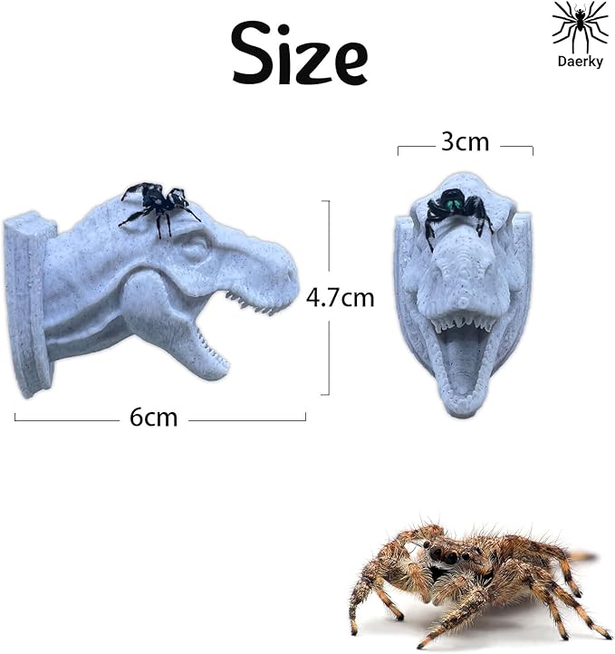 Daerky Jumping Spider Hide,3D Printed Dinosaur Head - A Fun Habitat for Jumping Spiders, Small Reptiles, and Small Pets, Suitable for Home Decor with Animal Enclosures (Marble Color)