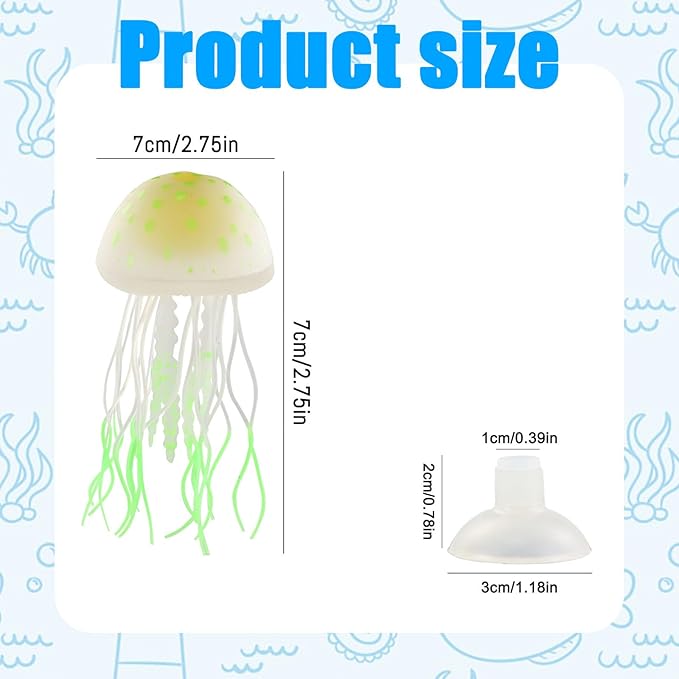 WishLotus Aquarium Jellyfish Decoration, Soft Silicone Glowing Aquarium Decorations Fluorescent Jellyfish with Suction Cup New Upgraded Simulation Aquarium Decor for Various Fish Tank (A, Green)