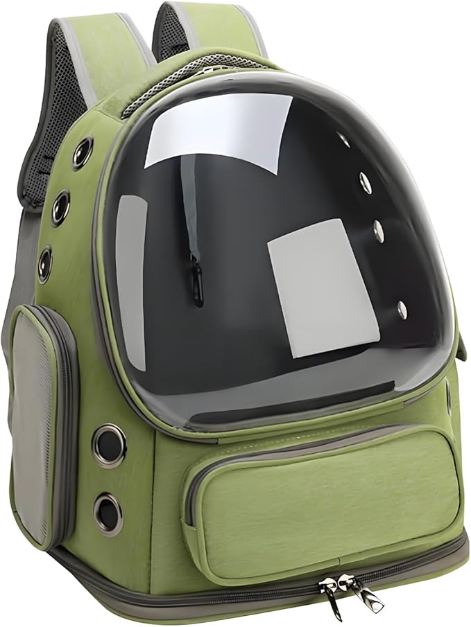 Cat Bubble Backpack,Breathable Cat Backpack Carrier Large Space Pet Travel Carrier for Kitty Small Dogs up to 15lbs,Transparent Cat Carrier for Hiking Camping Outdoor Travel (Green)