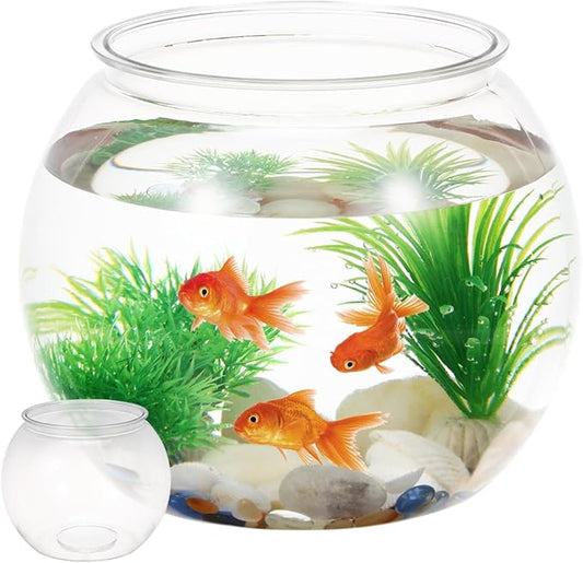 Clear Plastic Fish Bowl Vase - Shatterproof Clear Round Goldfish Betta Tank Bubble Bowl Aquarium Fish Tank Aquatic Plant Pot Daffodil Pot Hydroponic Planter for Home Office Garden Decor 4.5L