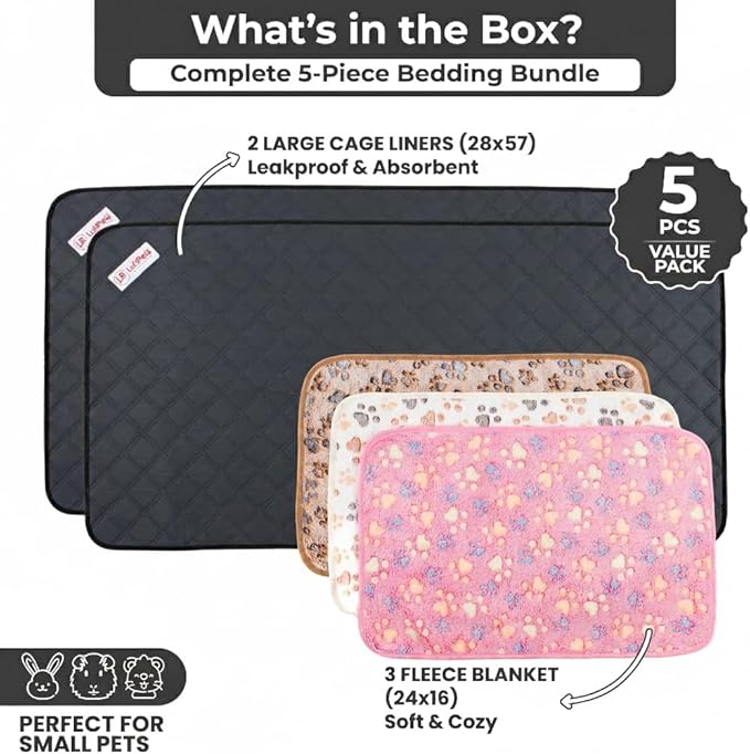 Washable Rabbit & Guinea Pig Cage Liner & Bedding for C&C 2x4 (57"x28"), 2 Pack, Easy to Clean Unlike Fleece, Waterproof, Absorbent, Non-Slip Pee Pad, Reusable Bunny Mat for Small Animals