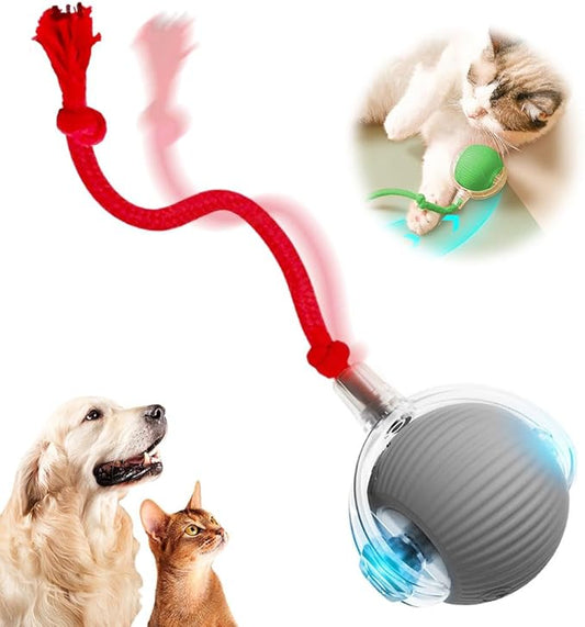 Automatic Cat Ball Toys with Cord Imitation Mouse, Indoor Rolling Smart Cat Interactive Balls (Gray)