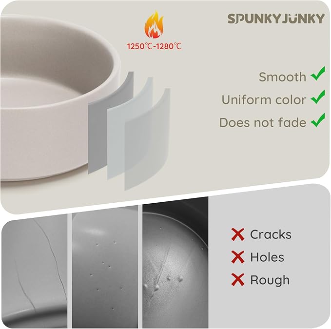 SPUNKYJUNKY 13.5OZ Ceramic Dog and Cat Bowl, Modern Cute Weighted Food Water Bowl for Replacement Grey (1 Pack)