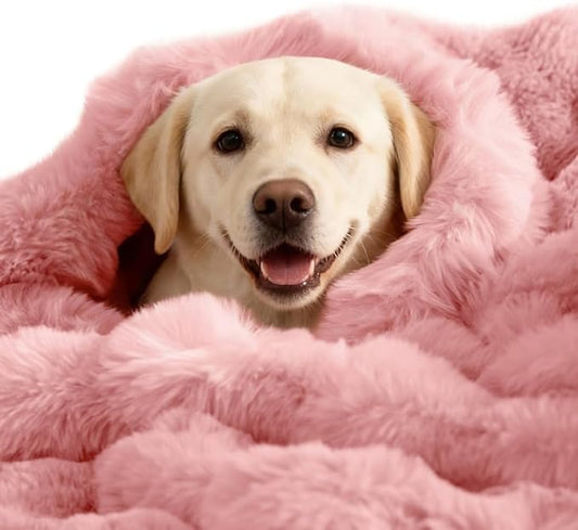 Dog Blanket Ultra Soft Fuzzy Faux Fur Cat Blankets for Indoor Cats Ultra Soft Plush Faux Fur Machine Washable Reversible Pet Throw Protector for Couch Furniture Large 39"X 30" Peach Pink