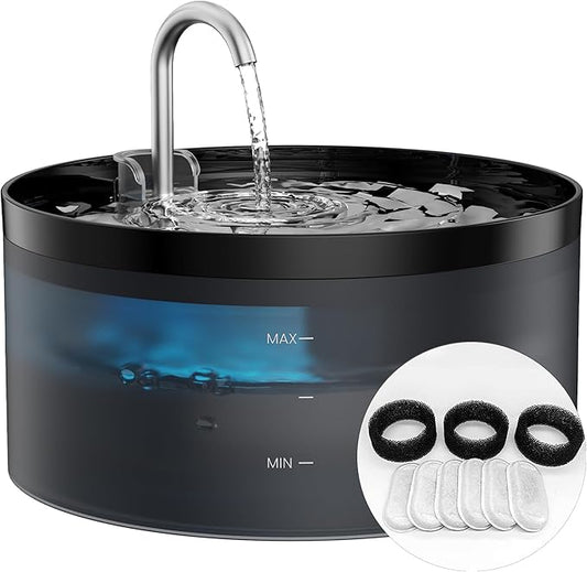 Cat Water Fountain for Cats Indoor: GIOTOHUN 108oz/3.2L Black Cat Drinking Founttain - Pet Fountains Contains 6 Filters + 3 Sponges