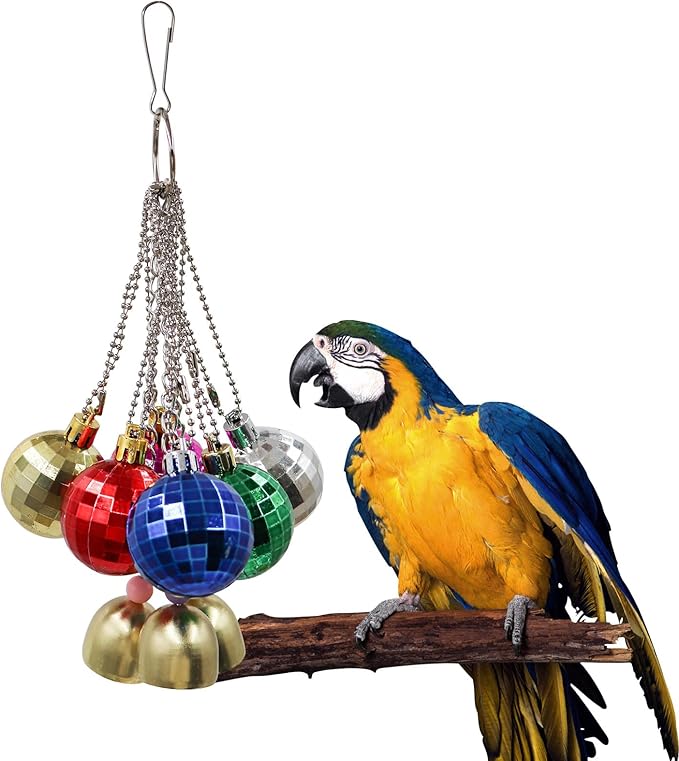 Jinkoozz Bird Toys - Parrot Ball With Bells, Colorful Chewing Toys, Cage Accessories for Parakeets, Cockatiels