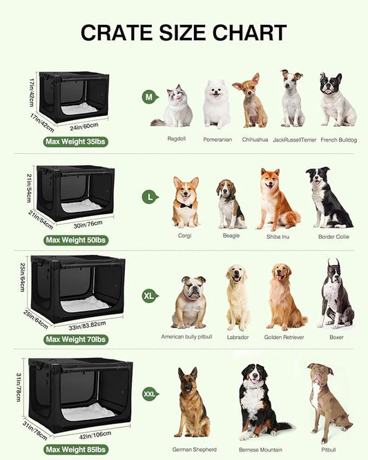42 Inch Collapsible Travel Dog Crate for Medium Large Dogs, Portable Dog Crate 4-Door Foldable Soft Kennel with Durable Mesh Windows for Indoor & Outdoor Travel, with Storage Bag,Black