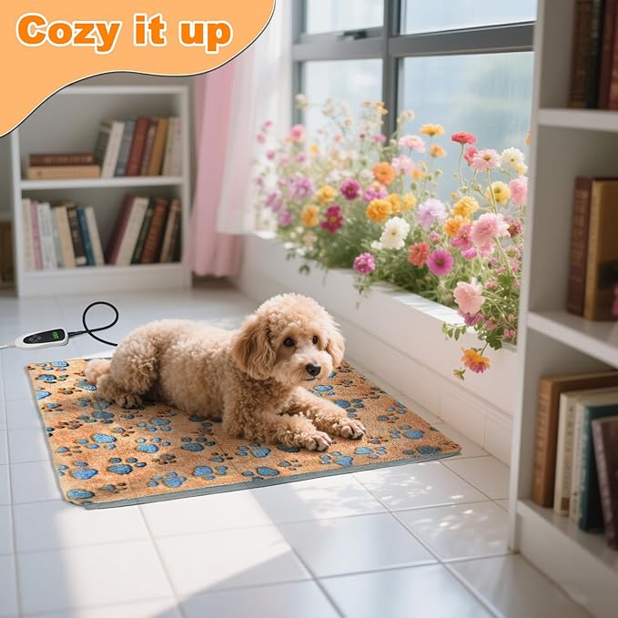 GOLOPET Cat Heating Pad 17×13 in Heated Cat Bed with Intelligent Constant Temperature Switch,Waterproof with Metal Protective Tube Puppy Whelping Supplies, Comes with a Plush Cotton Sleeve-Apricot