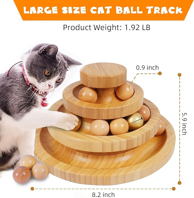 DoogCat Cat Ball Track - 3-Level Cat Ball Tower with 9 Removable Balls for Interactive Play and Mental, Physical Exercise - Large Size