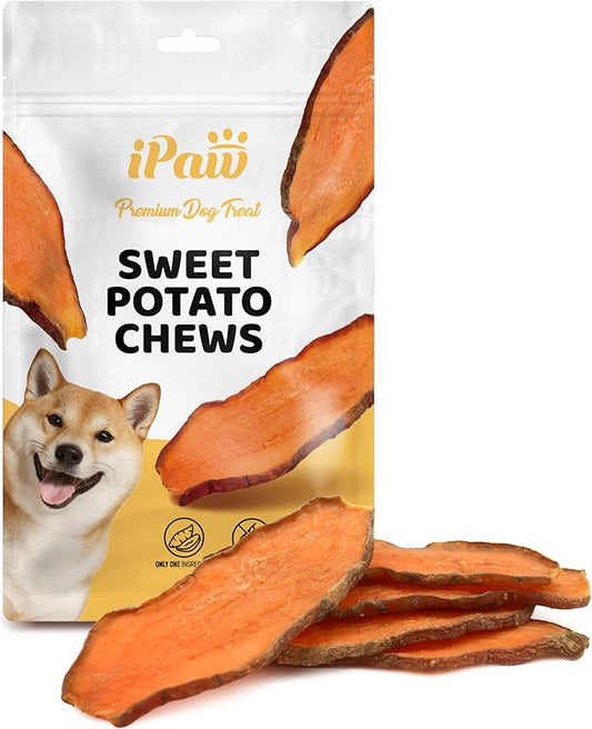 iPaw Sweet Potato Chews, Single Ingredient Dog Treats for Vegetarian, All Natural Human Grade Puppy Chew, Rawhide Alternative, Hypoallergenic, Easy to Digest