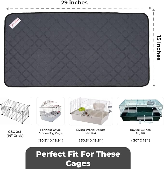 Washable Rabbit & Guinea Pig Cage Liner & Bedding for C&C 2x1 (29"x15"), 4 Pack, Easy to Clean Unlike Fleece, Waterproof, Absorbent, Non-Slip Pee Pad, Reusable Bunny Mat for Small Animals