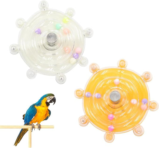 2 Colors Bird Toys for Parrots, Small Bird Cage Toys with Spinning Rattle, Hanging Roller Parakeet Cage Accessories for Chewing Exercise, Budgie Entertainment (White and Yellow)