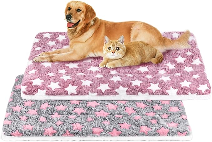 CHICAUP 2 Pcs Self Warming Cat Bed, Self Heating Pet Mat for Cats & Dogs Soft Calming Cat Bed Mat Reflects Body Heat Warm Washable Pet Pad for Crates, Floors, Indoor, Outdoor (31×23.6 Inch)