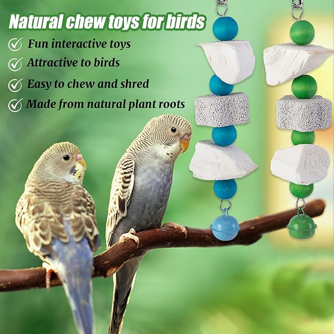 4 Pack Parrot Chewing Toy, Bird Beak Grinding Stone with Bell, Parrot Beak Trimmer Calcium Stone,Bird Cage Accessories for Cockatiels Parakeets Parrot Budgies Rat Hamster Chinchilla Rabbit Bunny