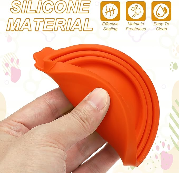 Cat Food Can Covers Lids, Dog Food Can Lids with Spoons Silicone Toppers Reusable Fits 3 Standard Sizes, (Grass Green/Orange, 2Sets), Intended for Dog/Cat/Pet Food
