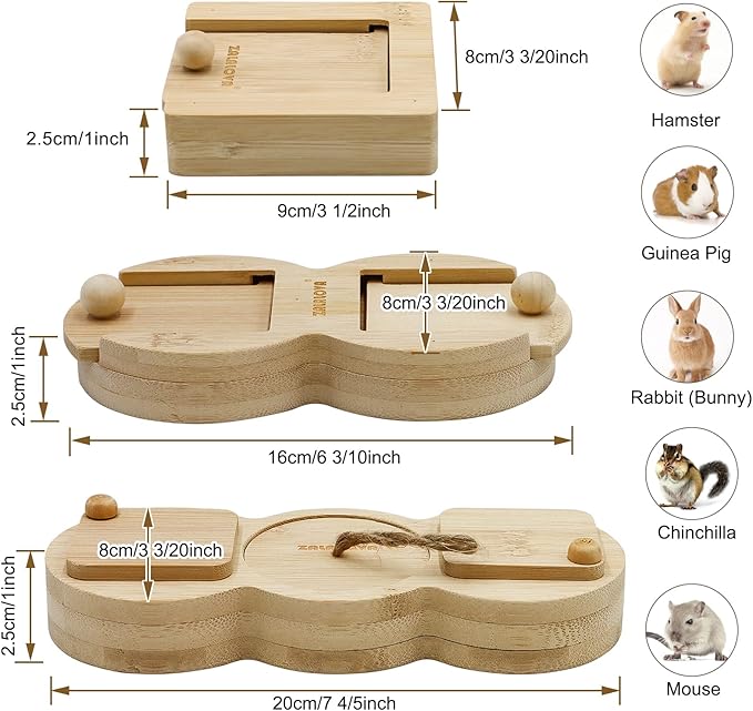 ZALALOVA 3 Pcs Guinea Pig Toys Hamster Enrichment Foraging Toys, Bamboo Interactive Hide Treats for Small Animals Pet Foraging Game Educational Toys for Rabbit Chinchilla Bunny