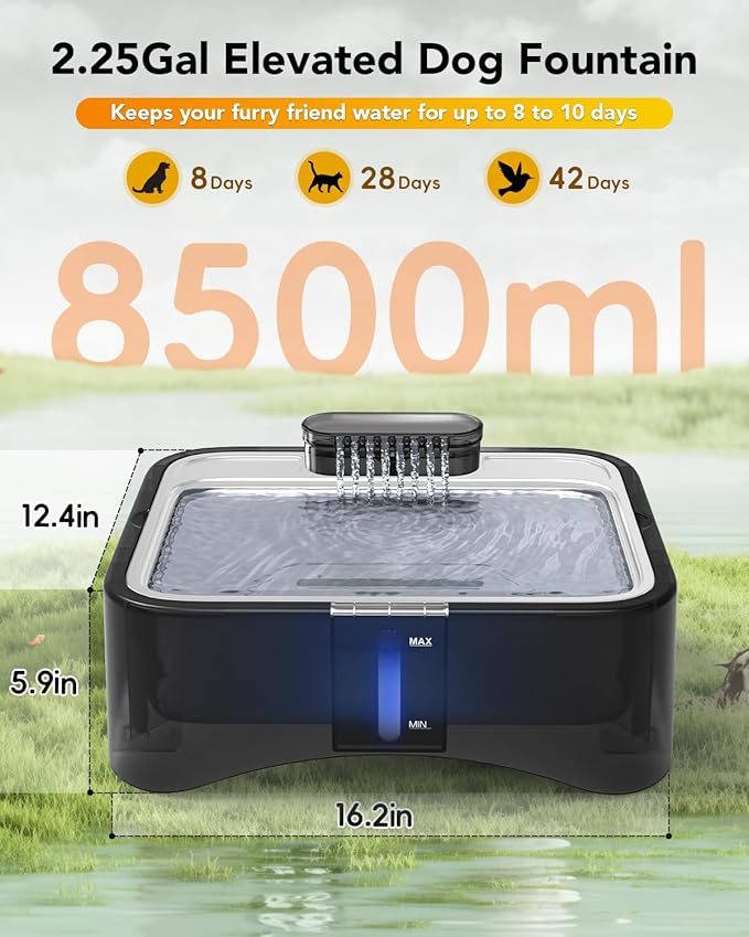 UPSKY Replacement Pump for 2.25Gal Elevated Dog Water Fountain Cat Water Fountain Dog Water Dispenser Ultra Quiet Long Lifespan Water Pump, USB Cable, LED Lights