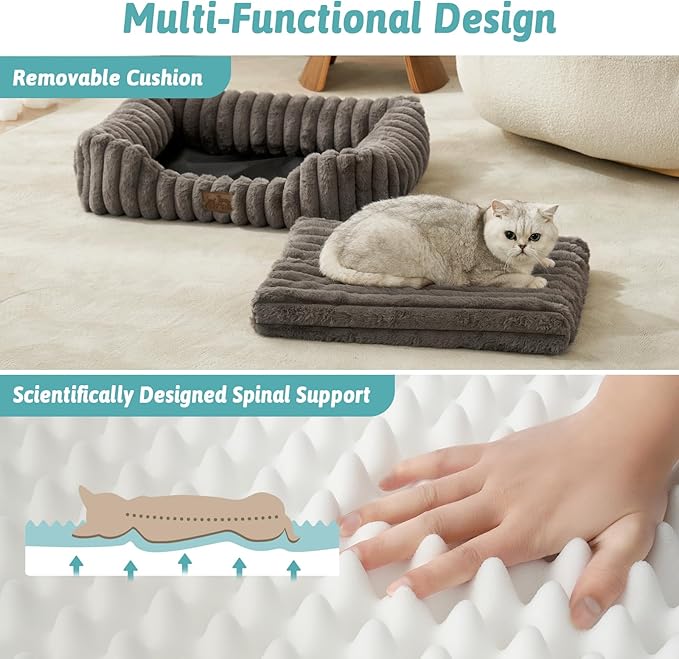 COZY KISS Orthopedic Dog Bed for Small Dogs & Cats - Washable Rectangle Pet Bed with Anti-Slip Bottom, Soft Calming Cat & Puppy Bed for Indoor Pets (25"x21"x6", Grey)