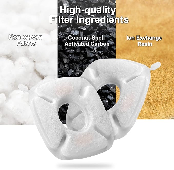 8 Pcs Cat Fountain Replacement Filters for Veken 95Oz/2.8L Automatic Pet Fountain and Stainless Steel Cat Water Fountain Dog Water Dispenser (4 Carbon Filters+4 Sponge Filters)