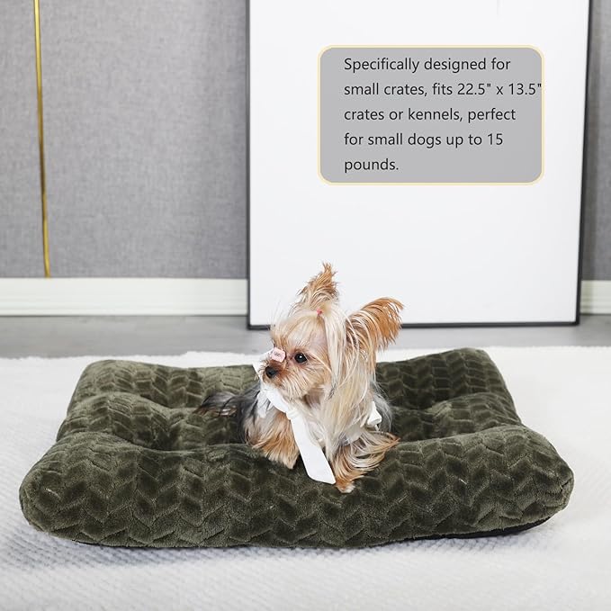 Necesitar Puppy Bed for Small Dogs Washable Ultra Soft Crate Bed for 22 inch Cages with Anti-Slip Cozy Soft Sleeping Pillow Up to 15 lbs Pets,22 x 13 Olive Green