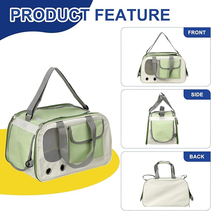 Pet Backpack Carrier, Portable Expandable and Ventilated, Oxford Cloth Dogs Cats and Small Animals Travel Bag 17.72", (Green, 1 Pcs), Intended for Hiking/Camping/Traveling