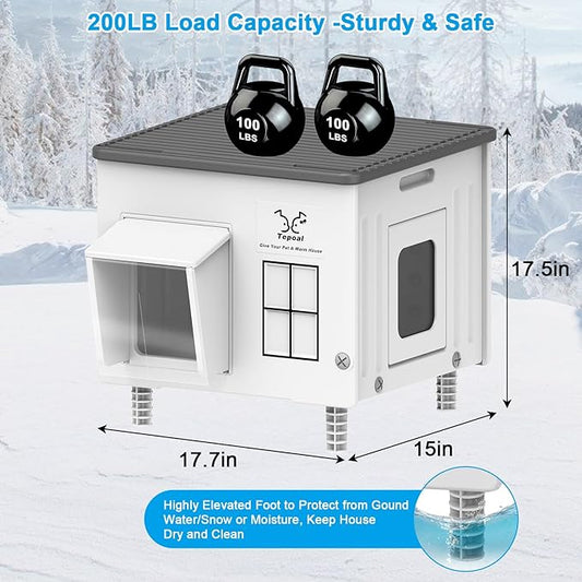 Dahivs Indestructible Heated Cat House for Outside Winter, Heated Outdoor Cat House Weatherproof with Escape Door, Waterproof & Insulated Outdoor Cat Shelter for Feral Stray Cat Kitty. 17.7"x15"x17.5"
